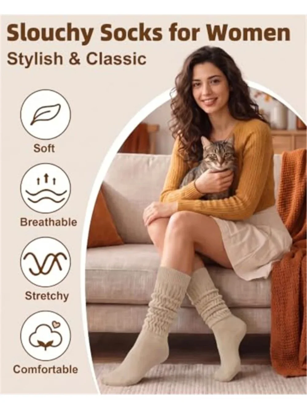 6 Pairs Slouchy Socks for Women, Long Knee High Boot Socks